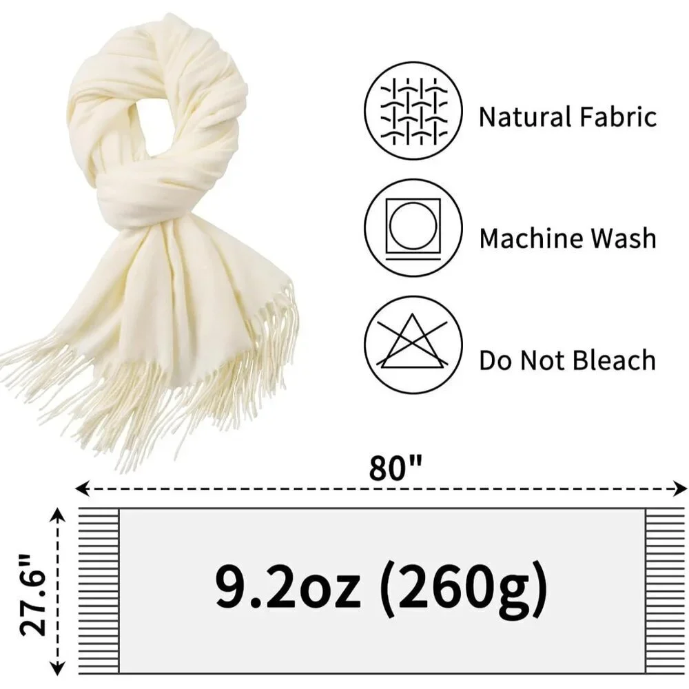 Women's Cream White Winter Classic Pashmina Shawls Cashmere Feel Scarves Wraps
